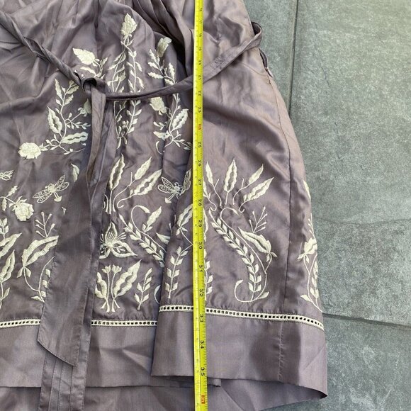 YOANA BARASCHI Pleated SILK Mauve Floral Embroidered DRESS Size 4 Y2K Shiny - Picture 9 of 12